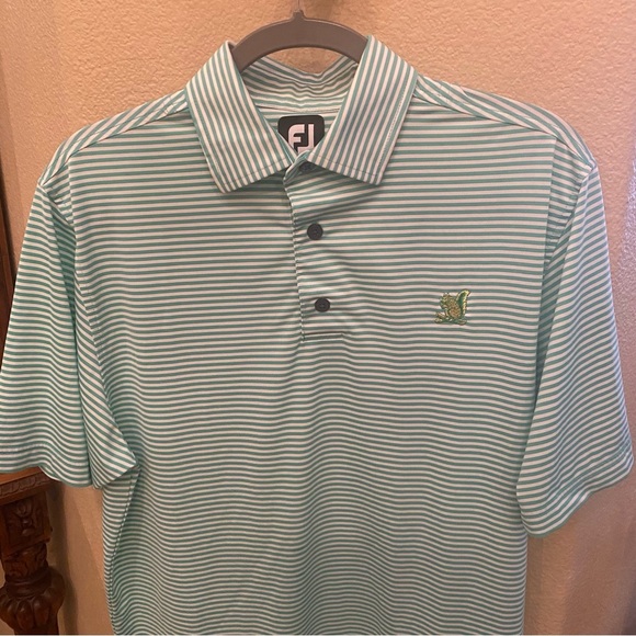 FootJoy Men Green Striped Squirrel Embroidery Polo Golf Shirt Size Small - Picture 2 of 8